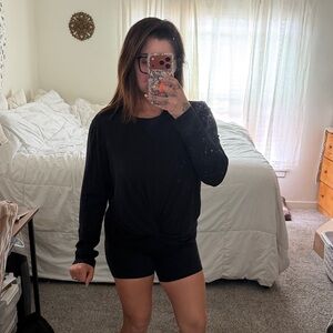 Babaton Black Long Sleeve Twist-Front Top